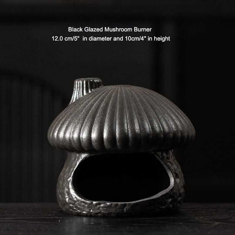 Ceramic Mushroom House Back Flow Incense Burner: Black Mushroom