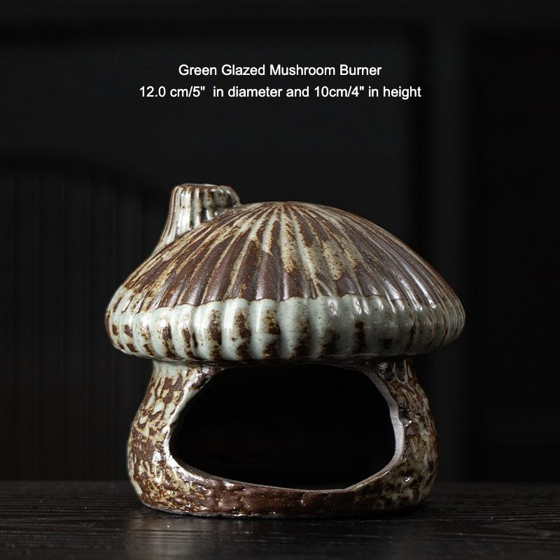 Ceramic Mushroom House Back Flow Incense Burner: Black Mushroom