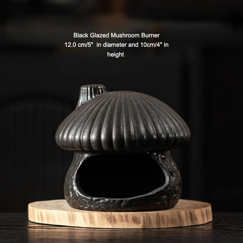 Ceramic Mushroom House Back Flow Incense Burner: Black Mushroom