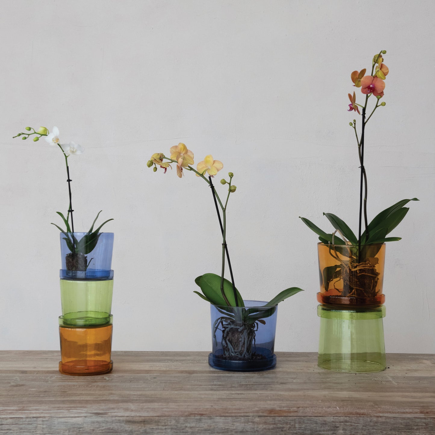 Hand-Blown Recycled Glass Planter w/ Saucer