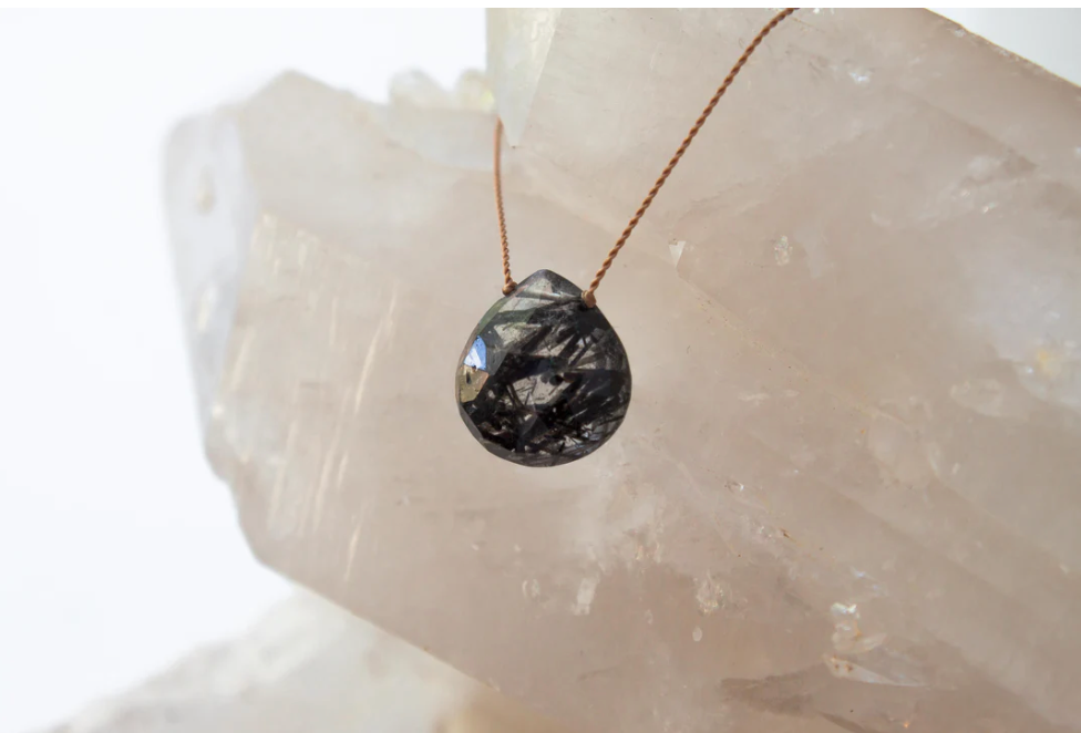 Tourmalinated Quartz Drop Pendent Necklace
