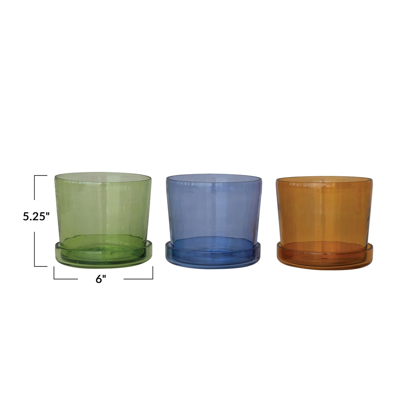 Hand-Blown Recycled Glass Planter w/ Saucer