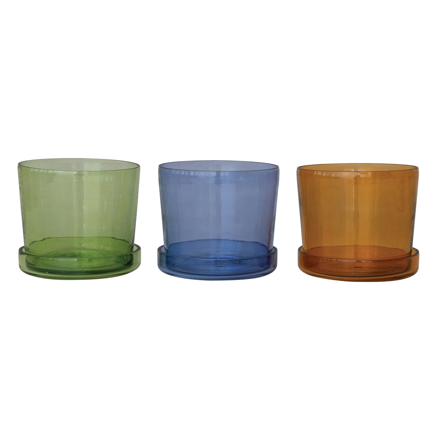 Hand-Blown Recycled Glass Planter w/ Saucer