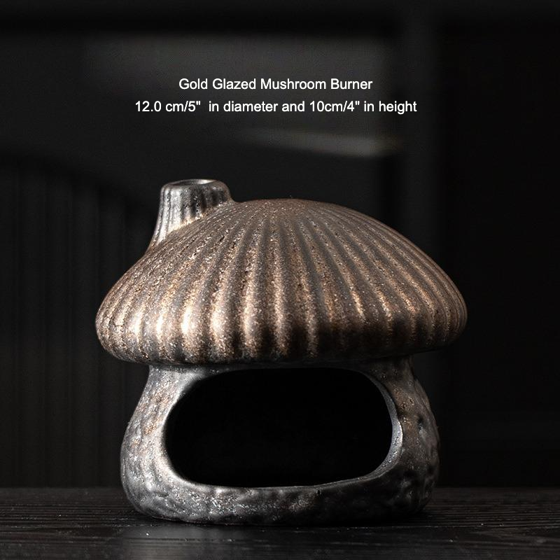 Ceramic Mushroom House Back Flow Incense Burner: Black Mushroom