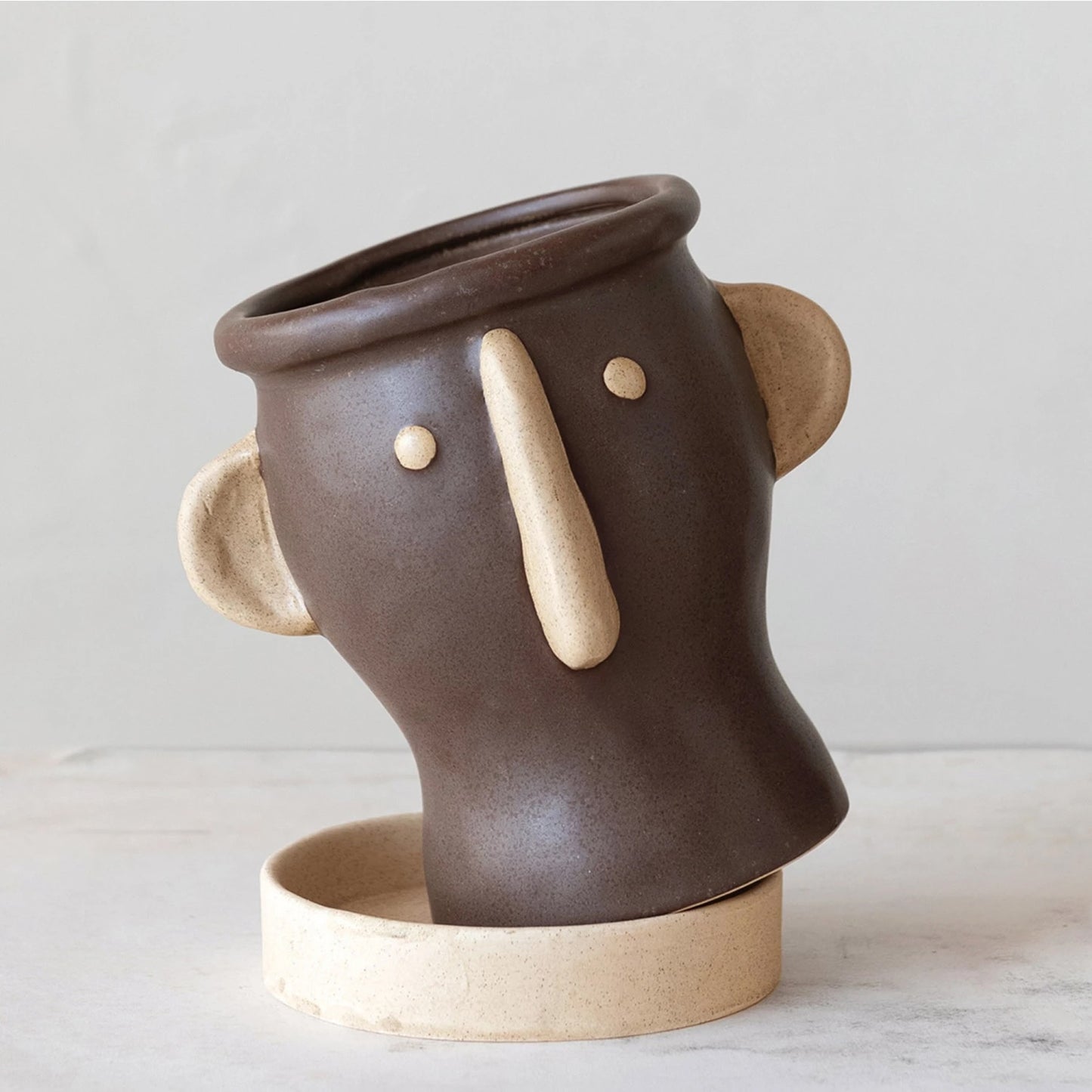 Stoneware Face Planter w/ Saucer "Why the Long Face?"